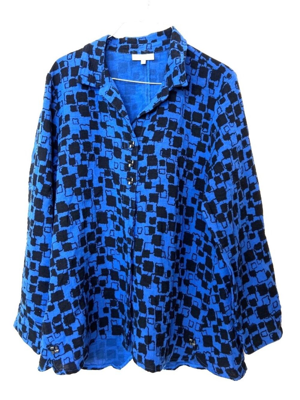 Habitat Artsy Art to Wear Cobalt Blue Blouse Button front Geometric Lagenlook M